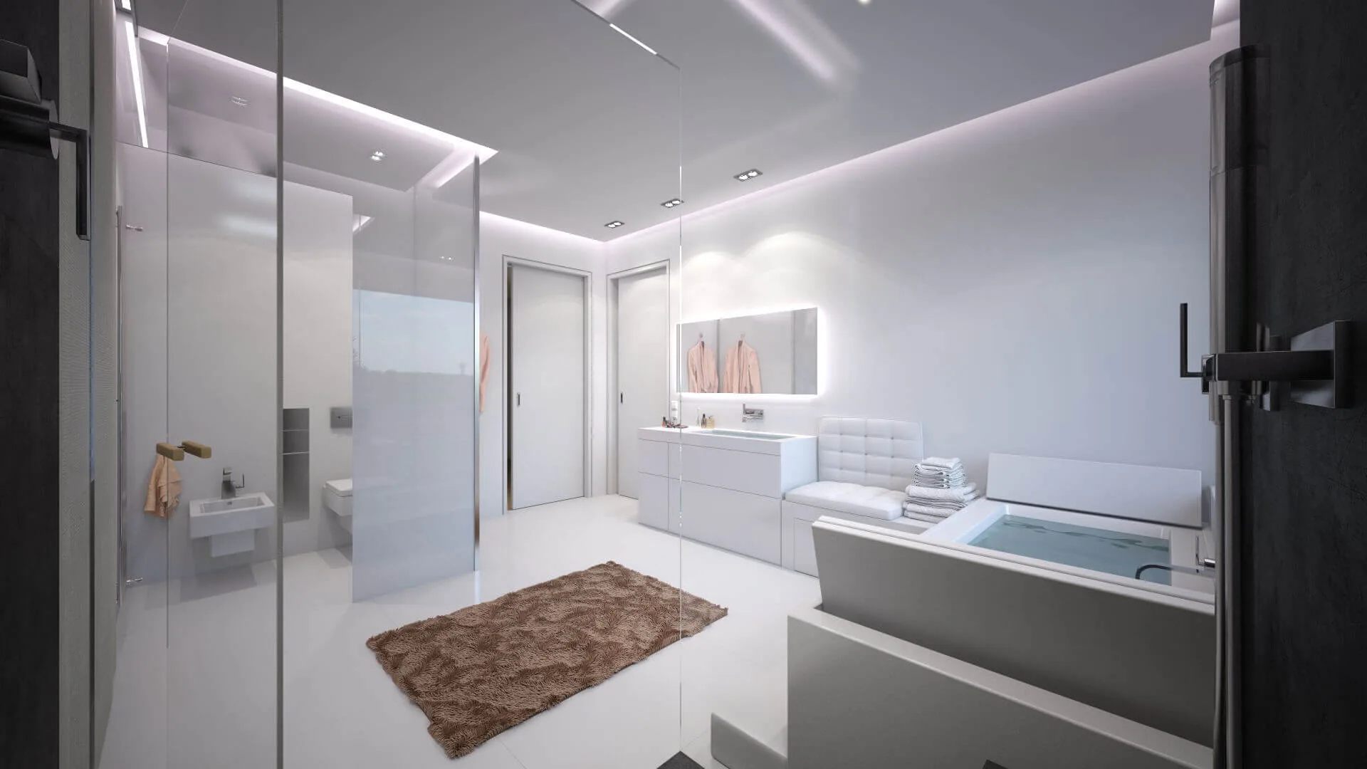 Smartes Badezimmer in hellen Tönen