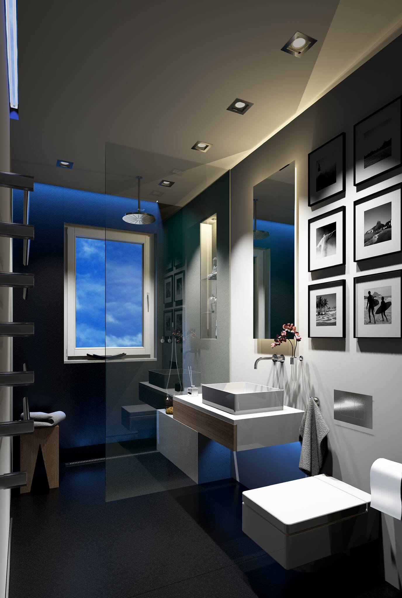 Edeles schwarzes Badezimmer Design mit Dusche Design by Torsten Mueller aus Bad Honnef naehe Koeln Bonn 2017 Durchdachtes Badkonzept