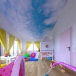 Modernes Kinderzimmer Design mit Himmeldecke, Spielhaus und Sitzsäcken