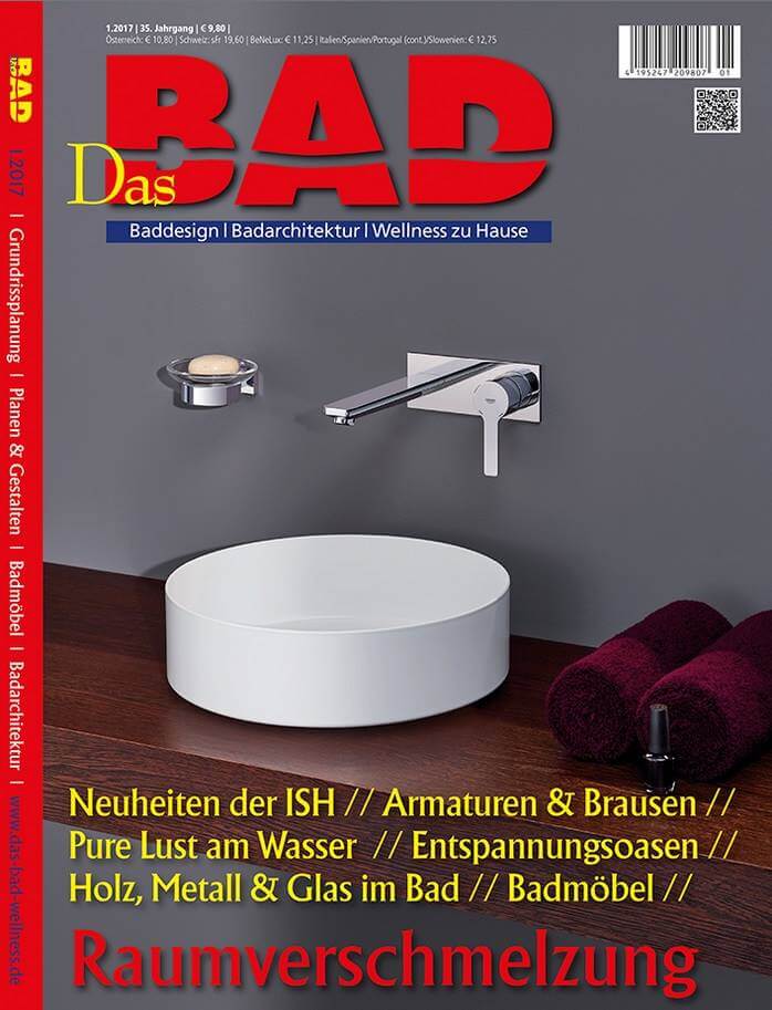 Die Ausgabe vom Magazin "dasBad" aus dem Medienhaus Brandenburger im Magazin der geschätzten Kollegen Michel Bäder und die News & Trends der Messe ISH Designer Torsten Müller im Magazin das Bad