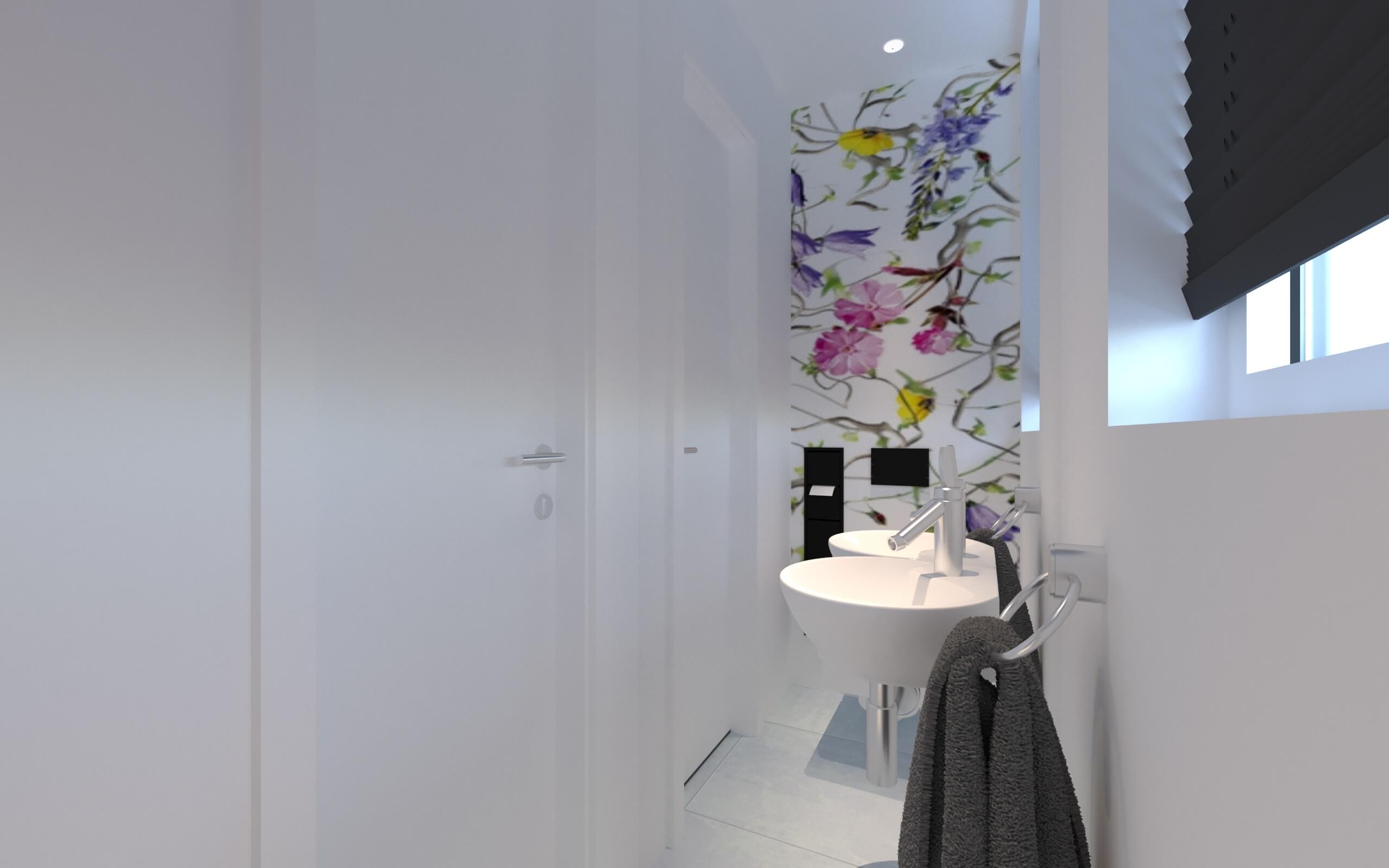 Gäste WC Design mit floraler Wandtapete