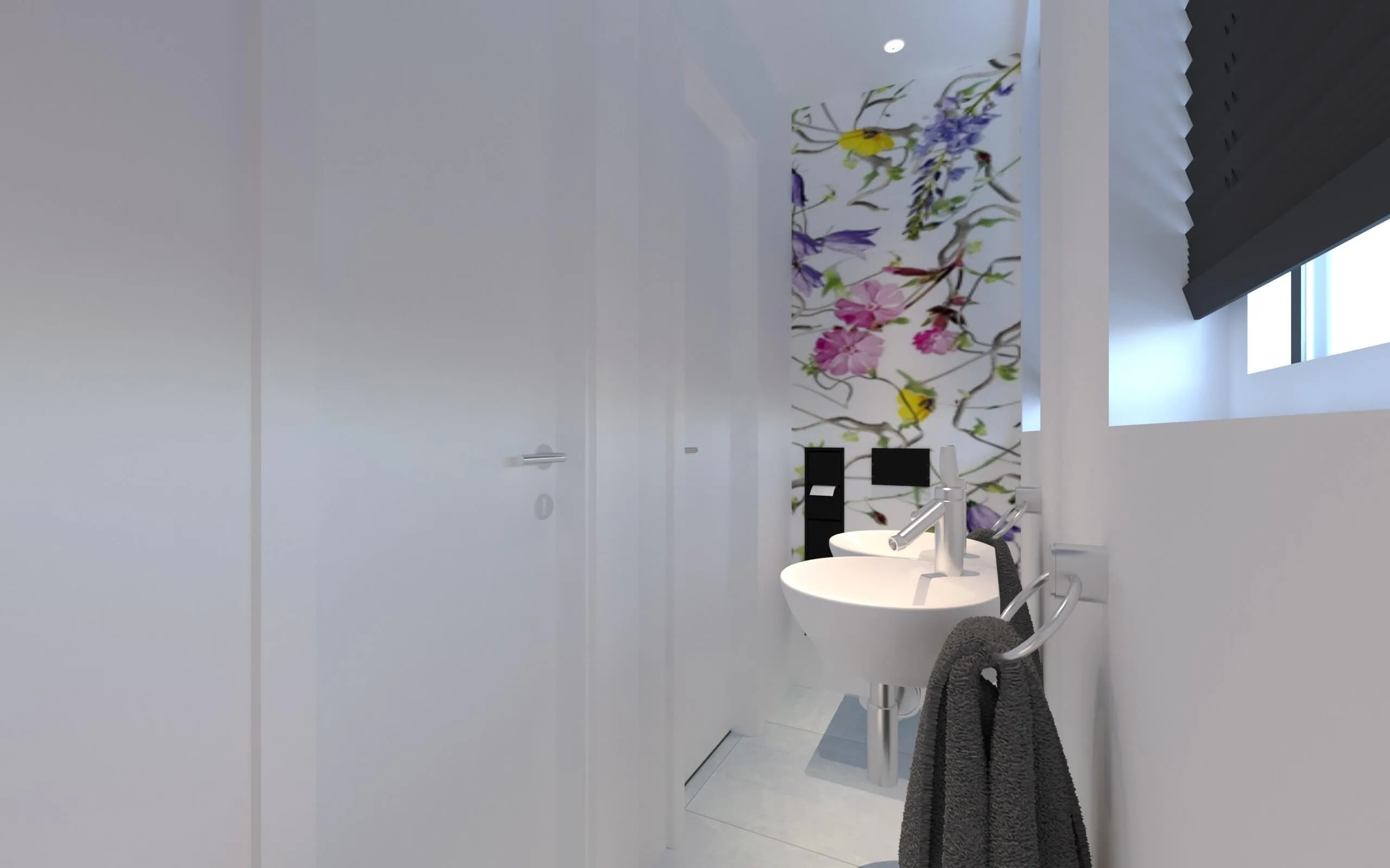 Gäste WC Design mit floraler Wandtapete