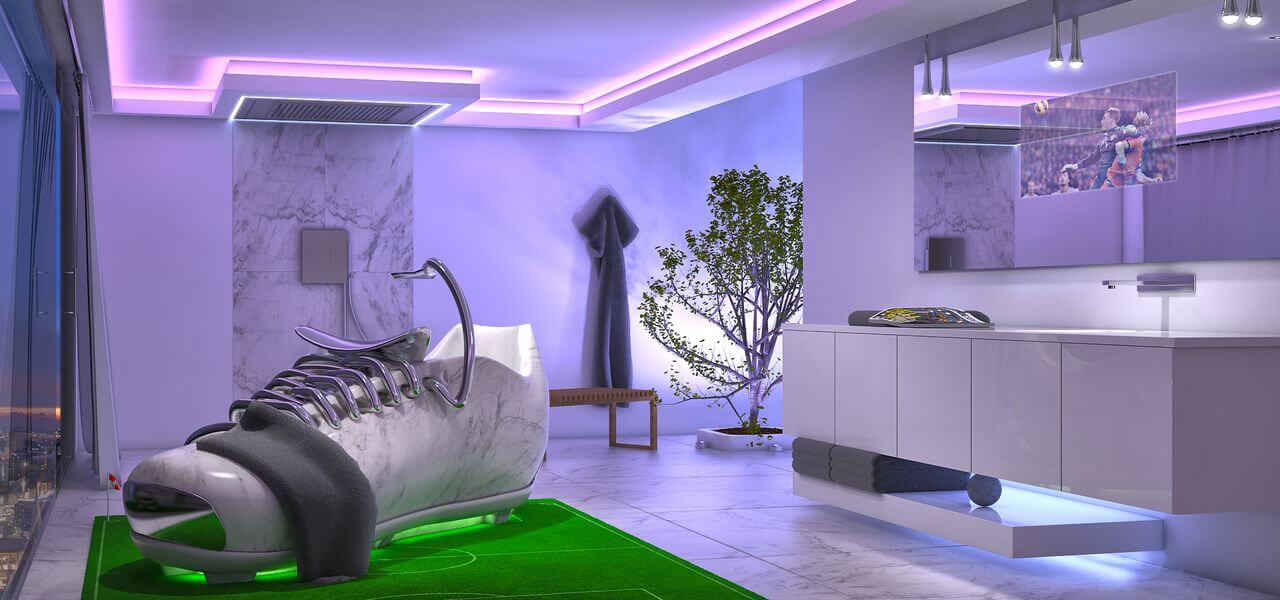 Home Spa Design mit Badewanne in Form eines Fußballschuhs