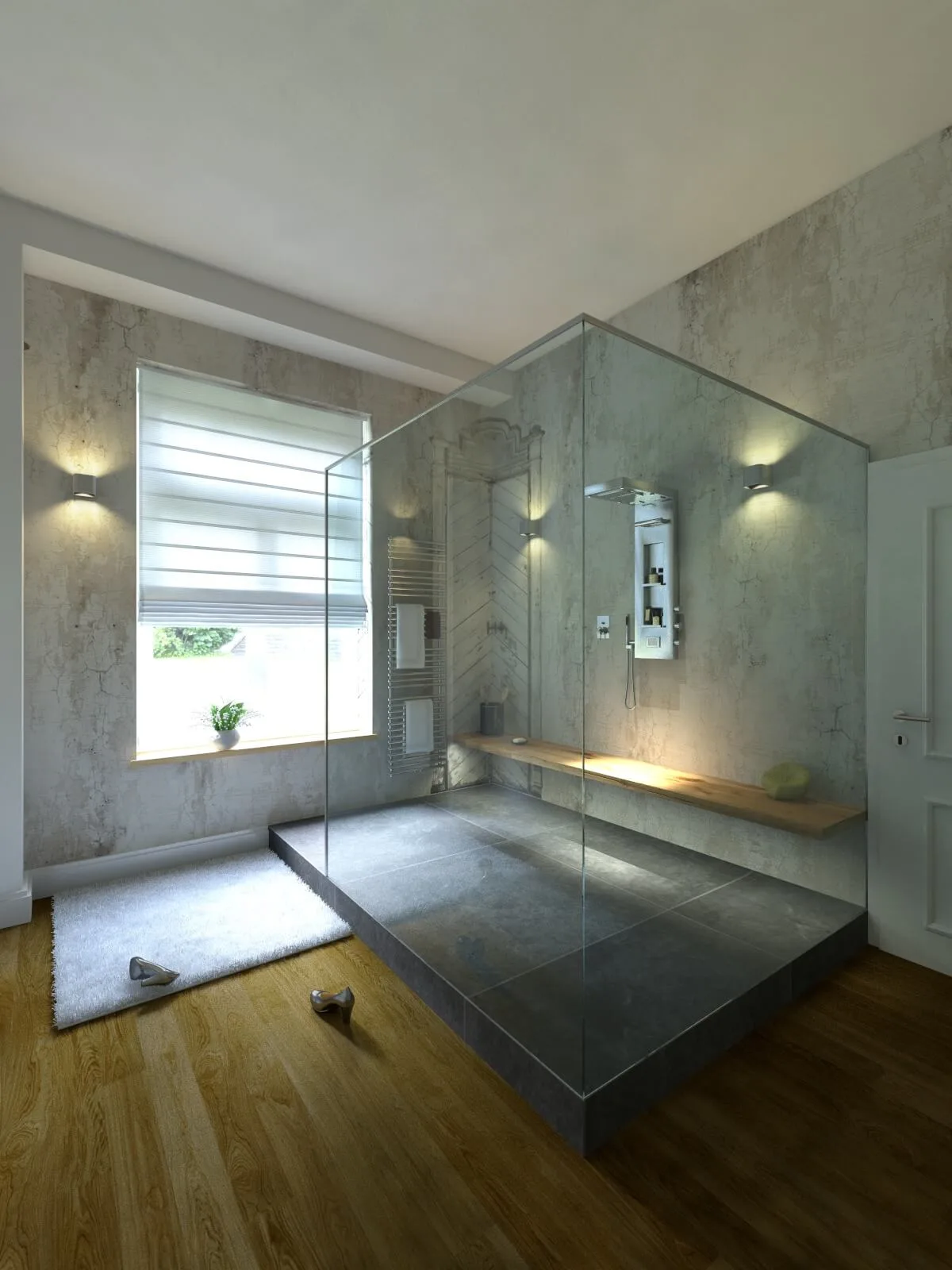 Erlebnisdusche im Private Spa mit geplantem Zusammenspiel aus Wasser, Licht und Material