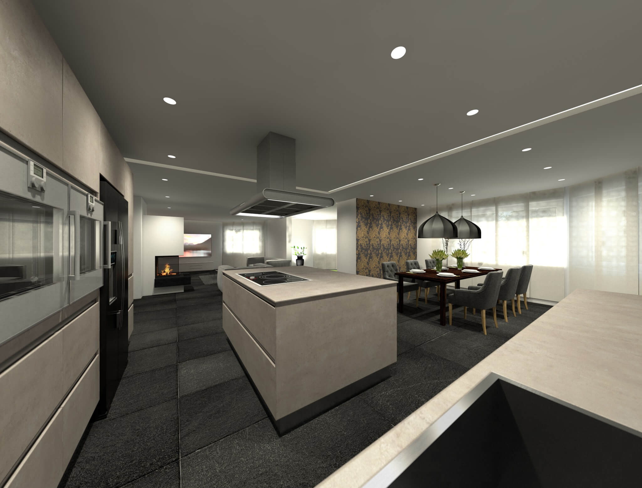 Moderne Kuechen Design by Torsten Müller aus Bad Honnef nähe Köln Bonn Verkauf Beratung Planung Interior Designer 3D (2) Willkommen im neuen digitalen Jahrtausend! Die Küche stellt heute das Innere der Persönlichkeit ihres Besitzers dar. Das Design der modernen Küche oszilliert zwischen spiegelglatten Oberflächen, futuristischen Details und von der zeitgenössischen Kunst inspirierten Küchengeräten, deren Zweck oftmals nicht auf den ersten Blick ersichtlich ist. Als Spiegel der Seele findet man heute in modernen Küchen auch Bilder, Skulpturen oder andere Kunstobjekte, die genauso geschickt in den Alltag integriert werden, wie die Displays, auf denen nach Wunsch die Anleitung für ein bestimmtes veganes und laktosefreies Couscous-Curry Schritt für Schritt erklärt wird.