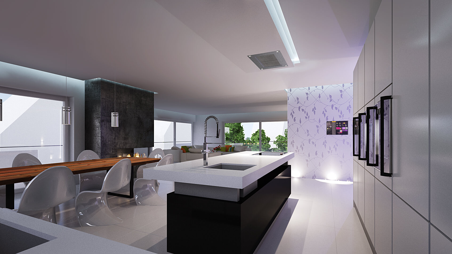 Interior Design für eine moderne Küche in schwarz-weiß