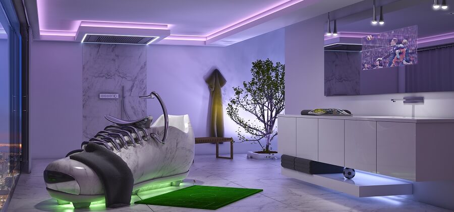 Weltmeisterliche Design-Studie: Luxuriöse Naturstein-Badewanne in Form eines Fußballschuhs