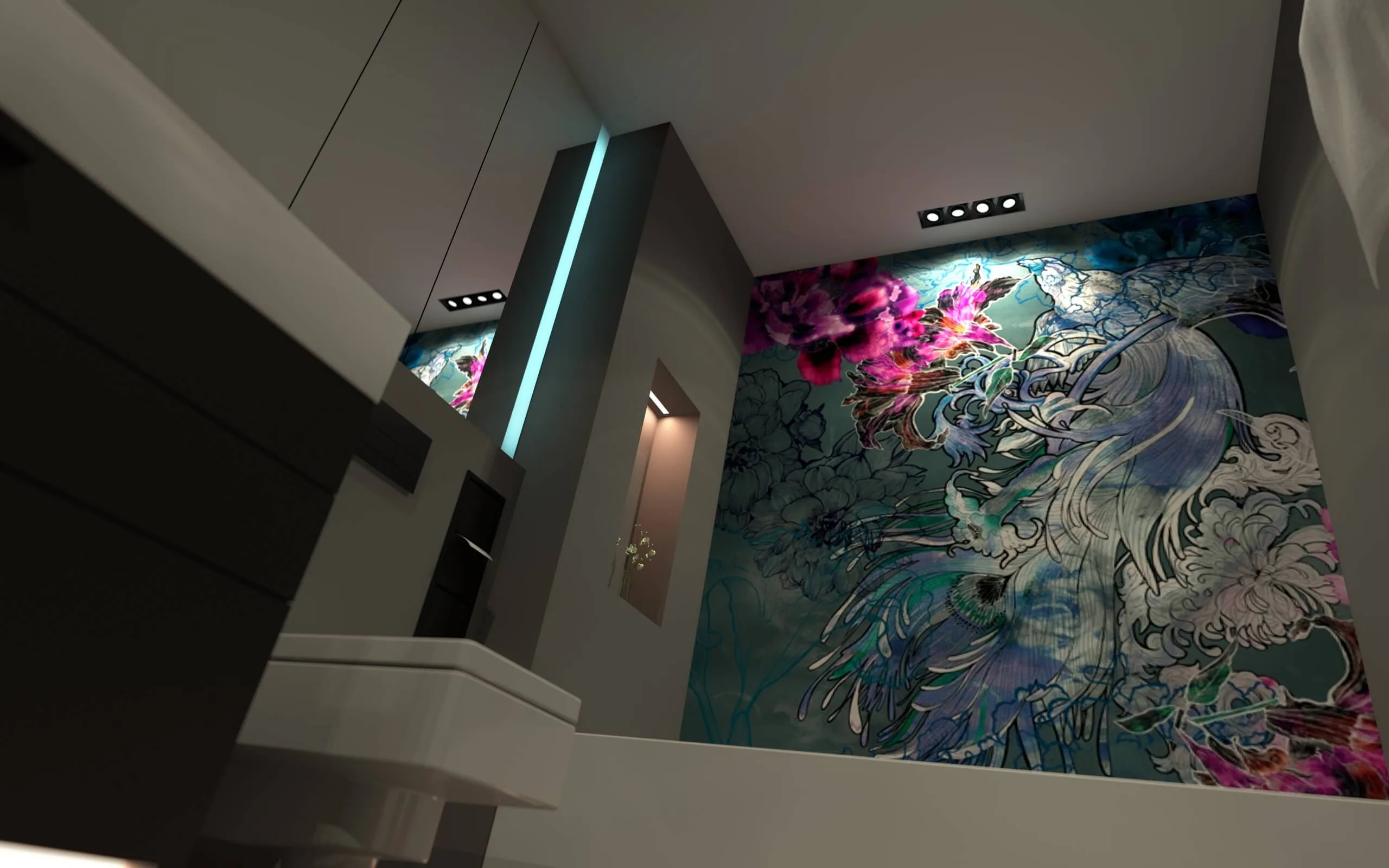 Wall and Deco Tapete mit passender Beleuchtung Wall and Deco Tapete mit besonderer Beleuchtung durch Decken-LEDs