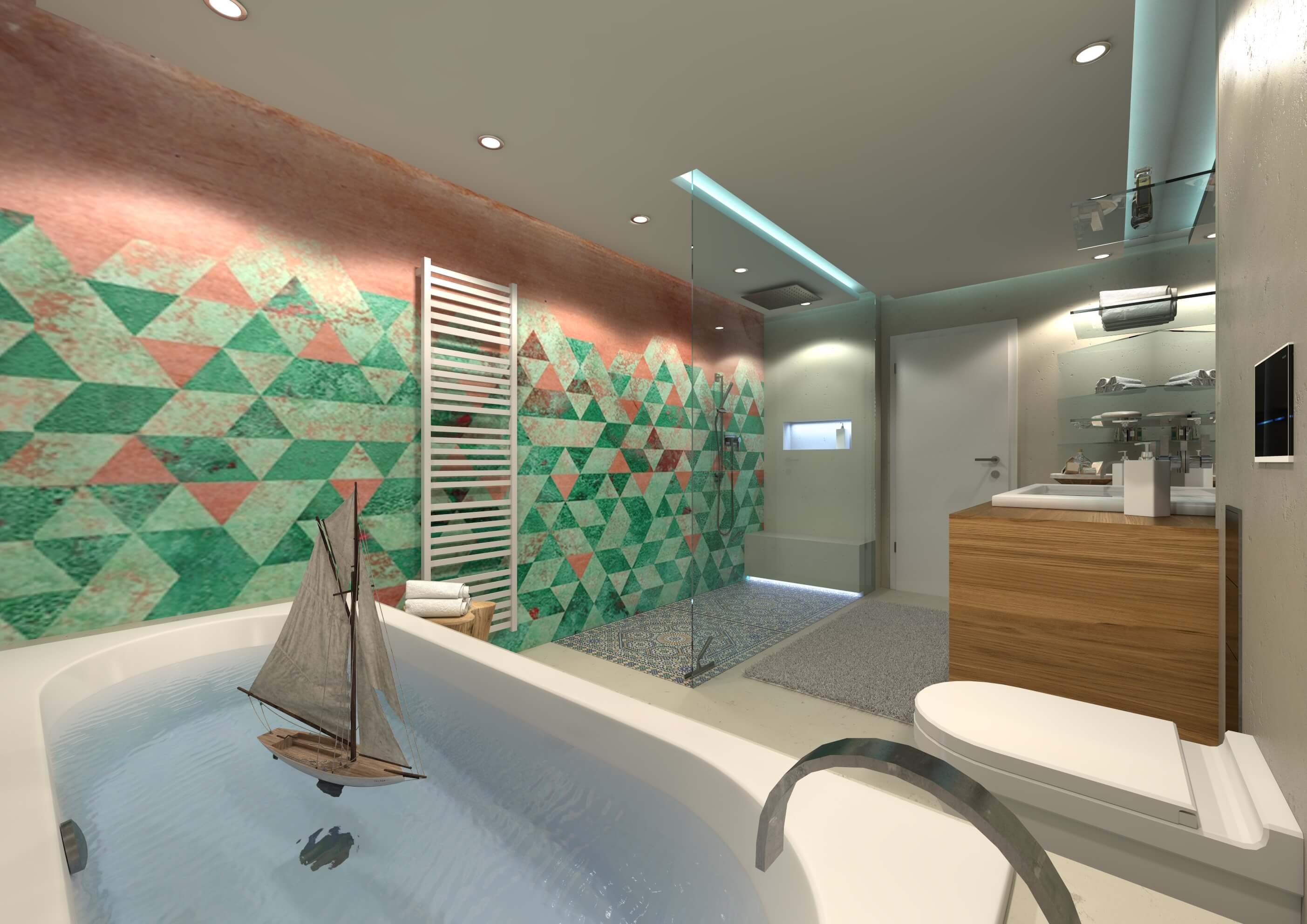 Duschbereich mit wasserfester Wall and Deco Tapete
