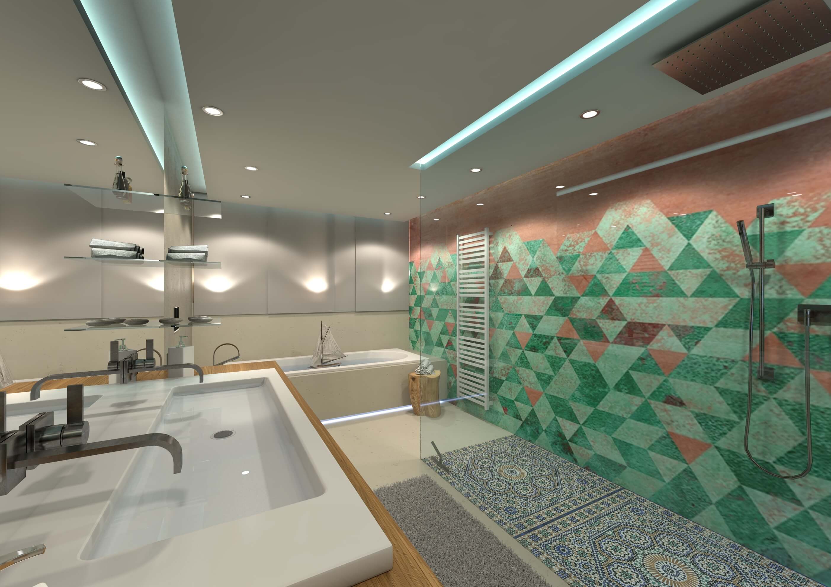 Badezimmer mit mediterran inspirierter Wall and Deco Tapete