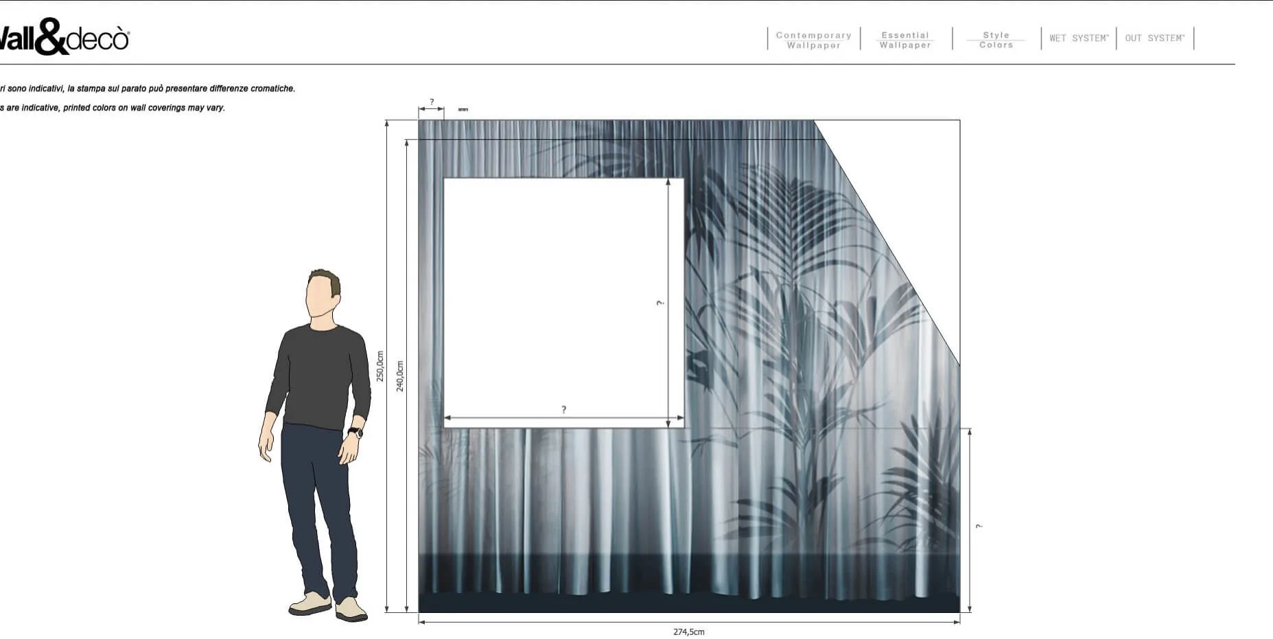 Maßplan für Wall and Deco Tapete Maßplan für Wall and Deco Tapete an einer Wand mit Fenster