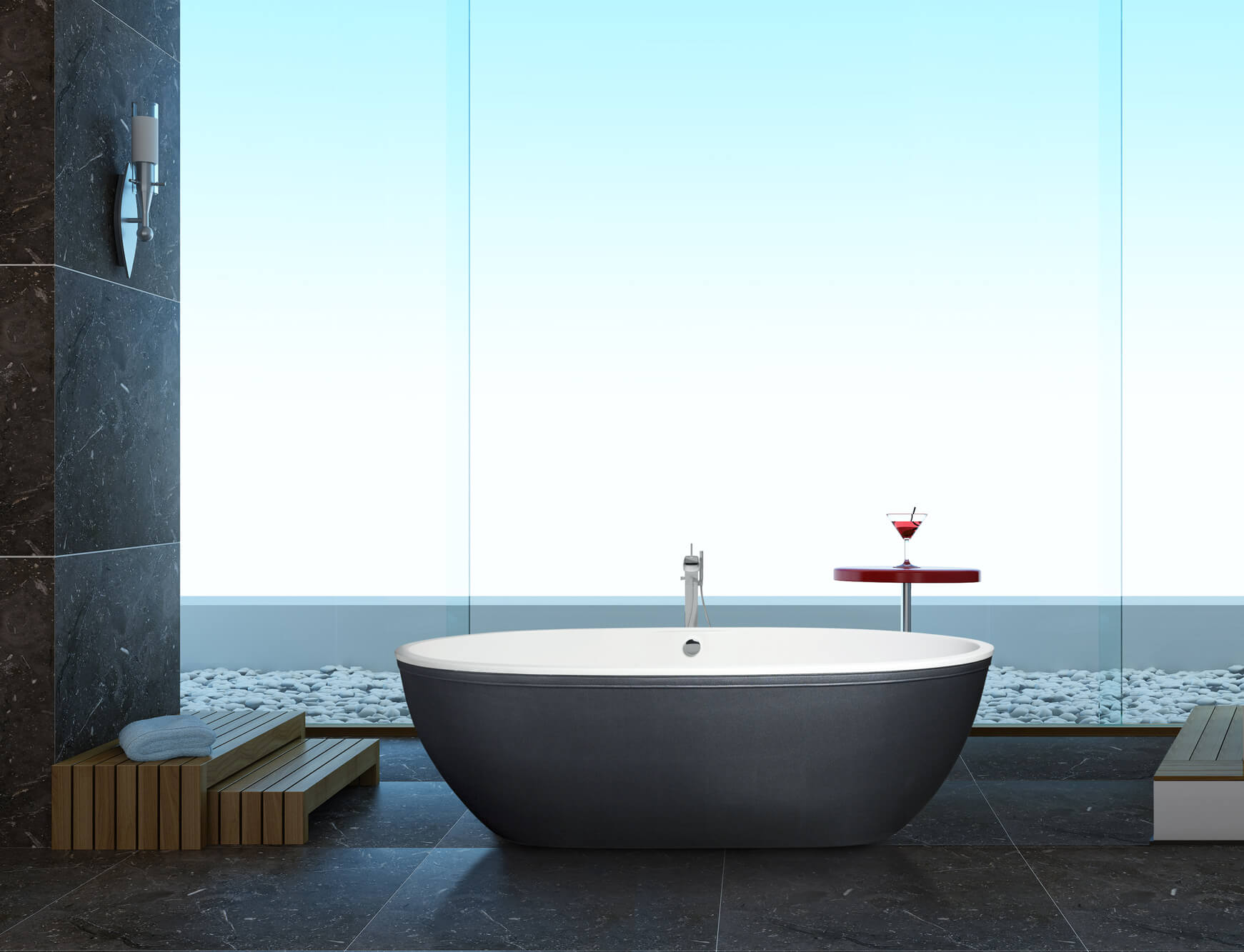 Luxus Badewanne von Aquamass in Grau Freistehende Luxus Badewanne von Aquamass mit grauer Außenseite