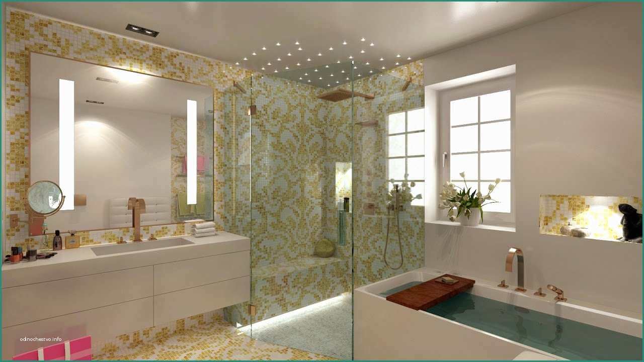 Luxuriöses Baddesign mit golden gemustertem Sicis PIXALL Mosaik