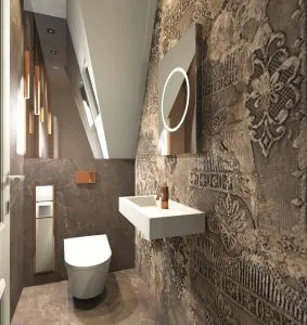 WC mit Wall and Deco Tapete Kleines WC mit Wall and Deco Tapete im Vintage-Look