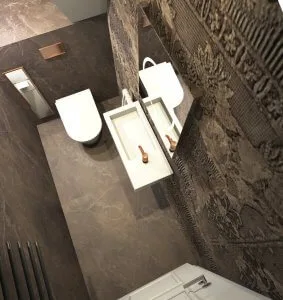 WC mit Wall and Deco Tapete Vogelperspektive auf WC mit Wall and Deco Tapete