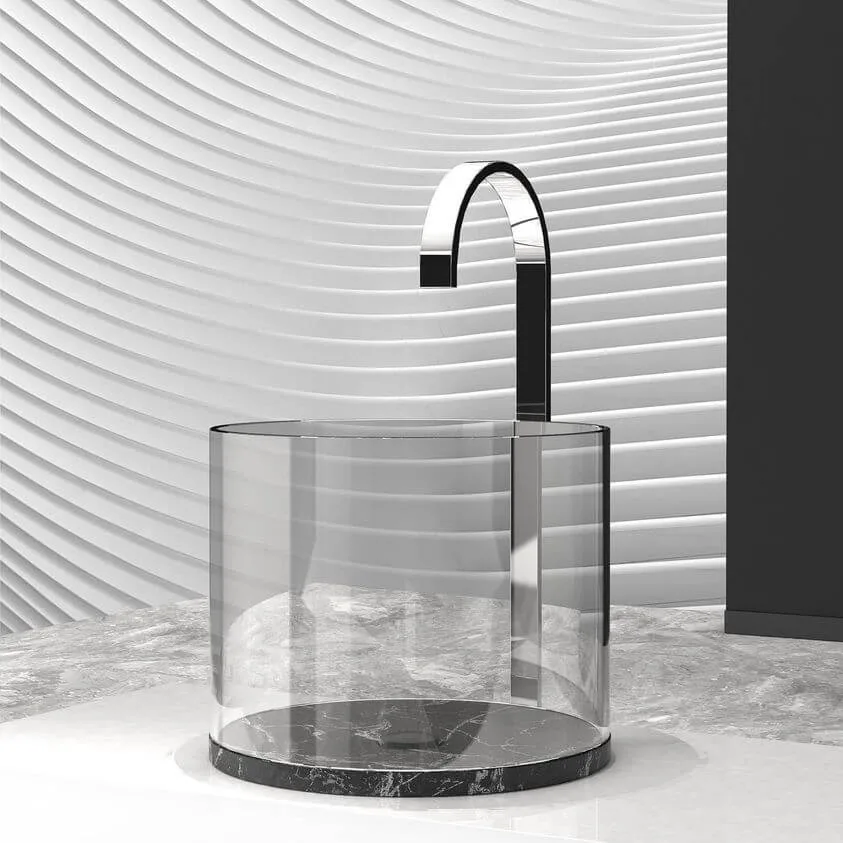 Transparentes Glaswaschbecken in Zylinderform von myglassdesign
