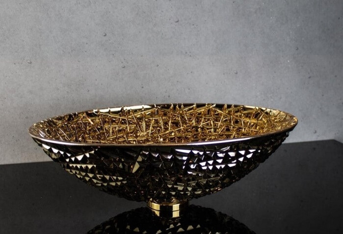 Glaswaschbecken mit eingeätztem Muster in silber-gold von myglassdesign