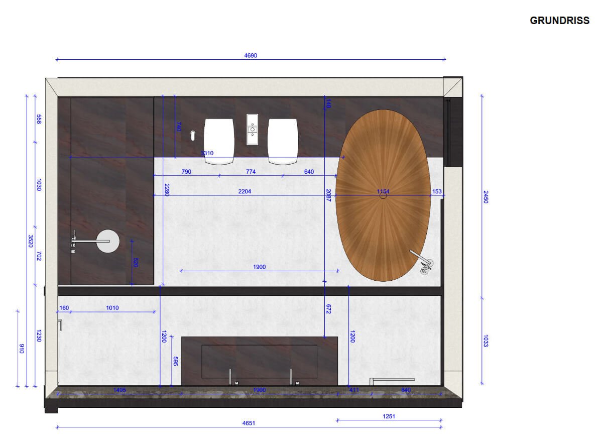 Innovativer Grundriss für ein modernes und funktionales Badezimmerdesign.