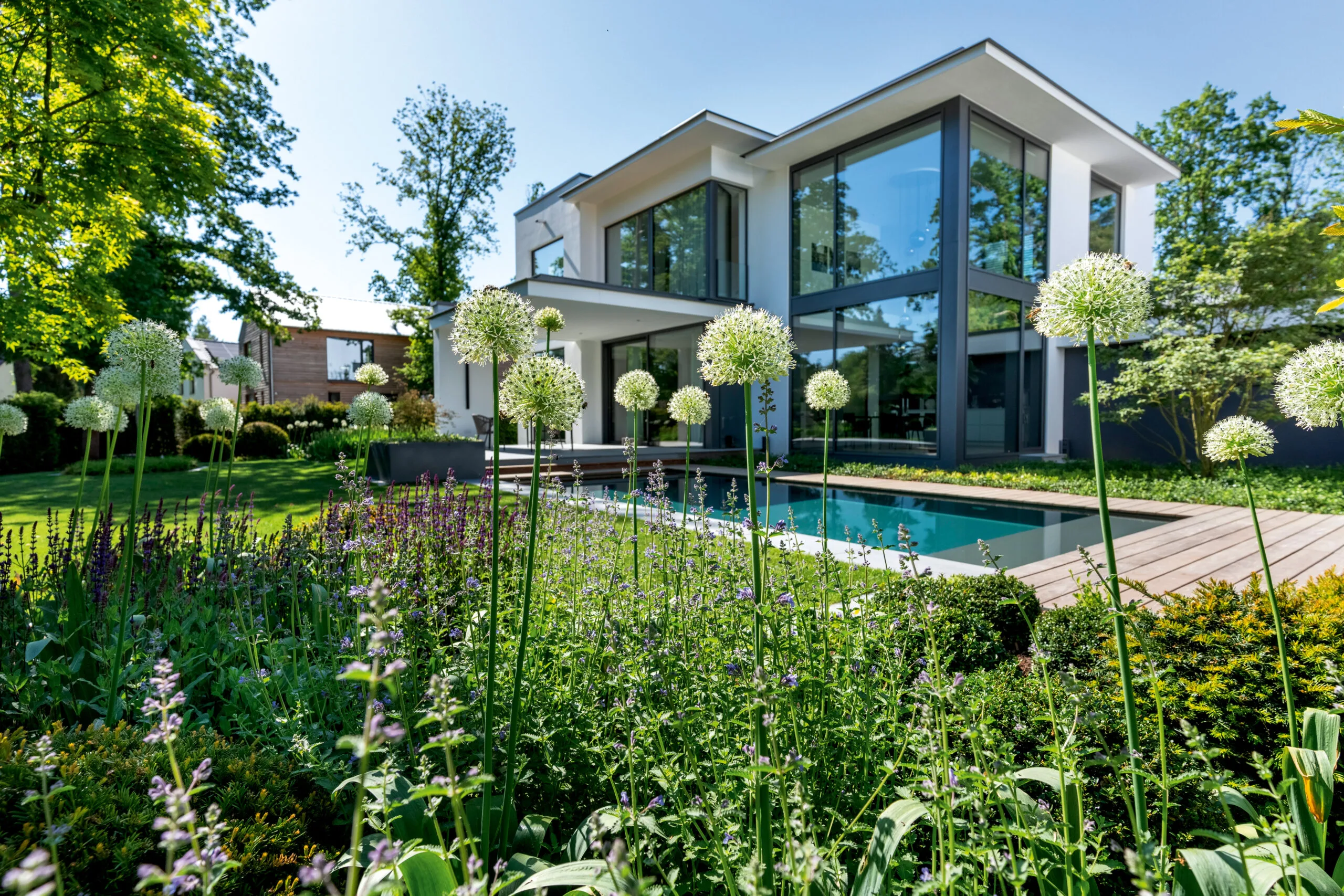 Potsdamer Gartengestaltung überzeugt mit einem harmonisch in die Natur eingebetteten Poolkonzept, das Design und Funktionalität auf höchstem Niveau vereint.