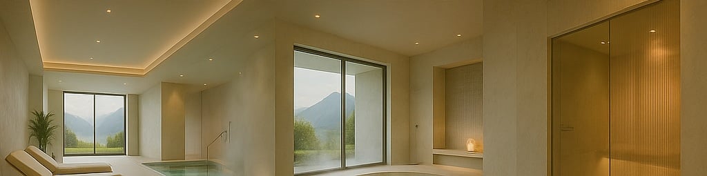 Luxuriöser Spa mit Panoramablick auf die Alpen und integriertem Whirlpool