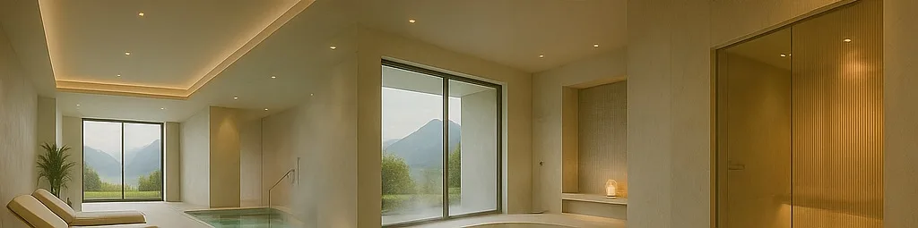 Luxuriöser Spa mit Panoramablick auf die Alpen und integriertem Whirlpool
