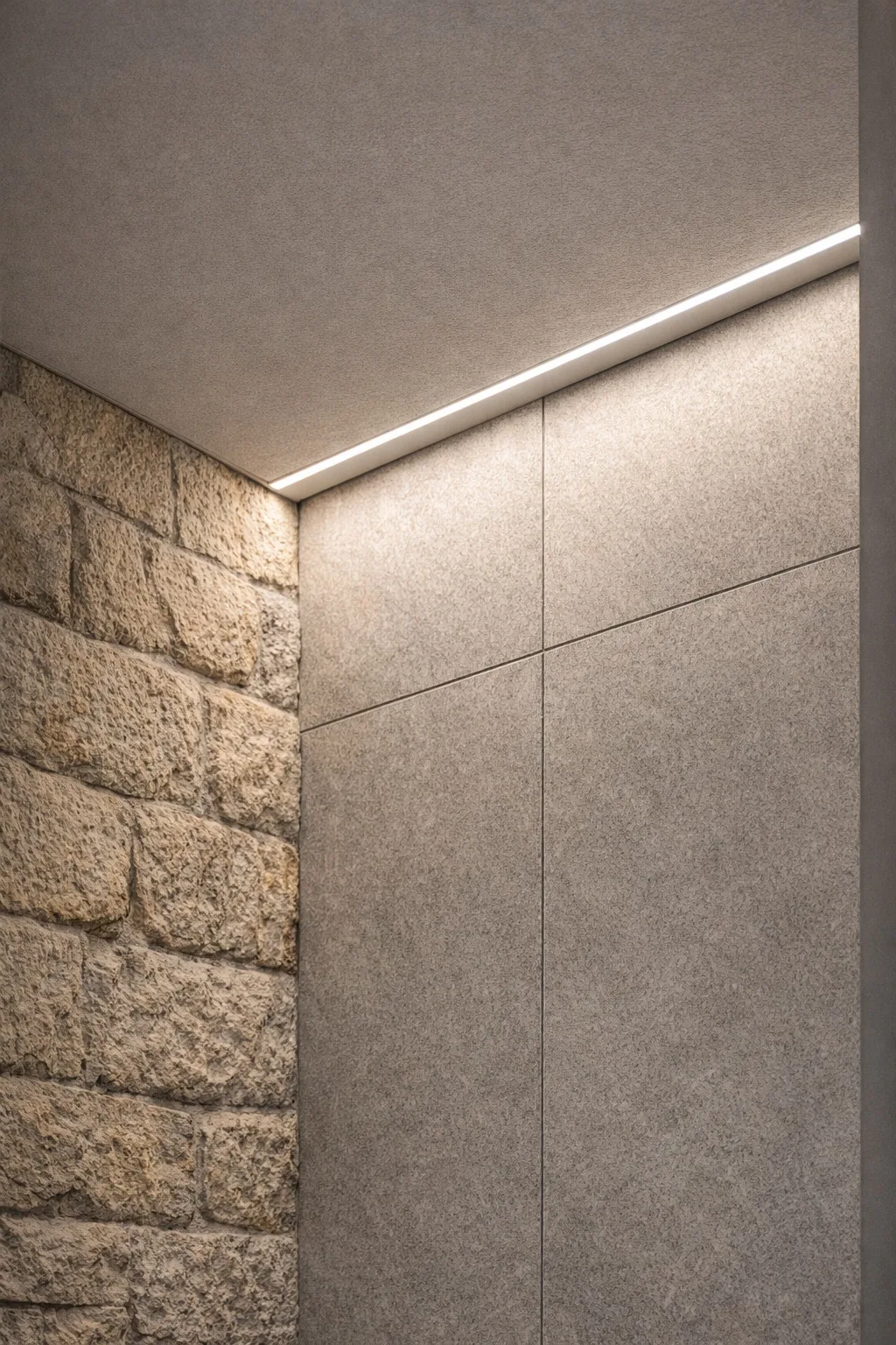 Detail einer Luxusbad-Planung mit Lichtvoute und präziser Materialabstimmung