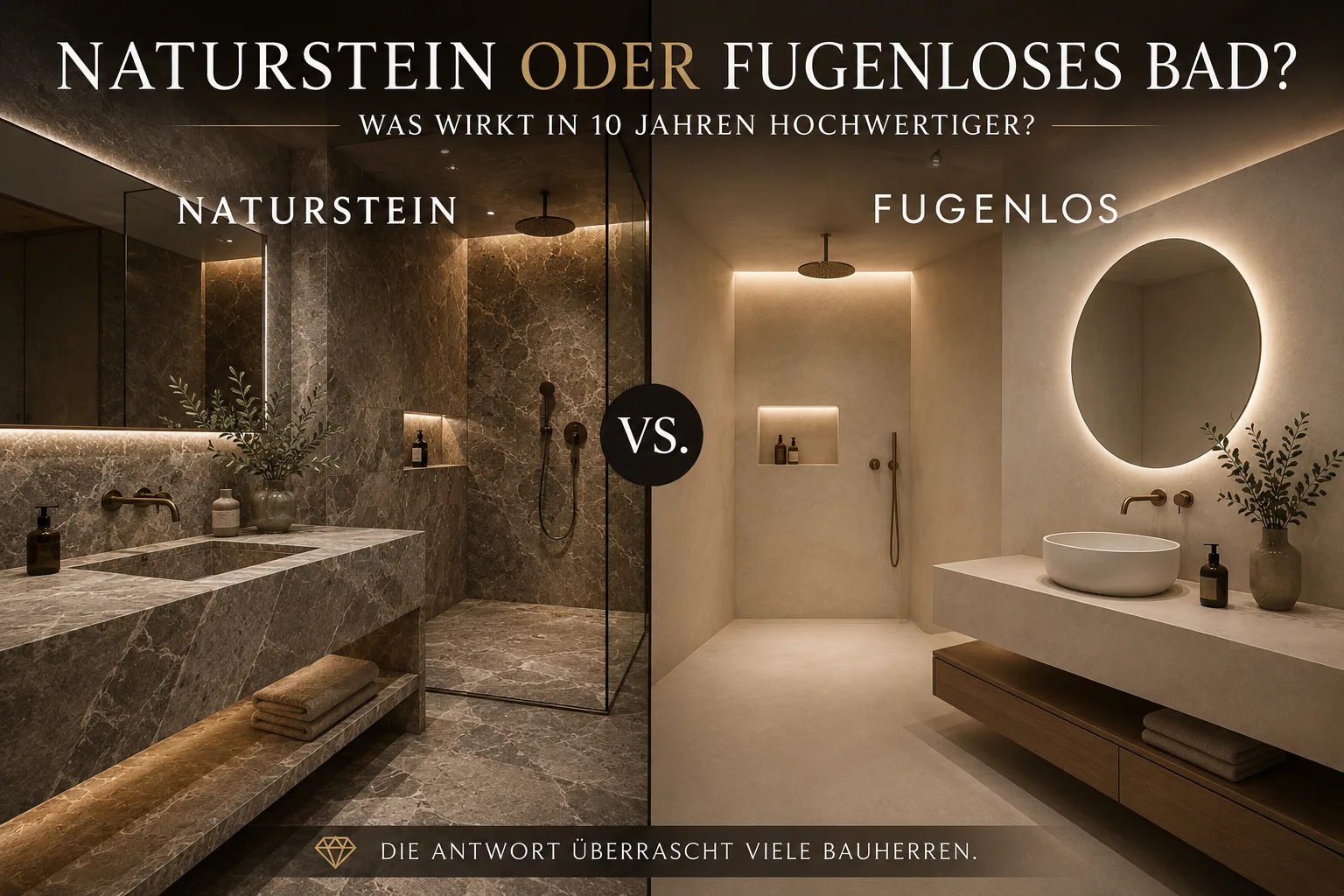 Naturstein oder fugenloses Bad Vergleich – welche Lösung wirkt langfristig hochwertiger für Luxusbad und Badplanung
