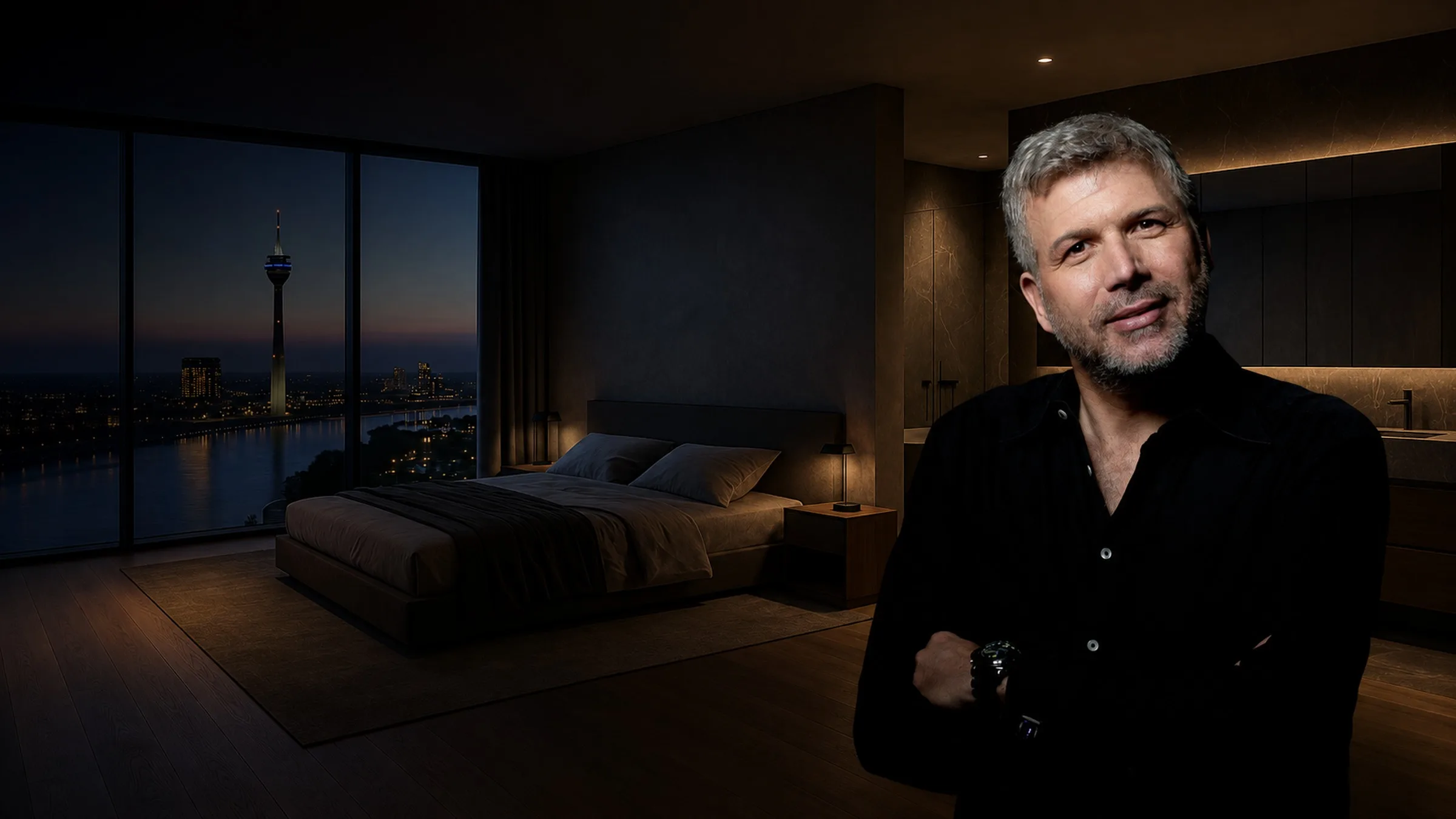 Bad en Suite mit Blick über Düsseldorf – Planung von Torsten Müller