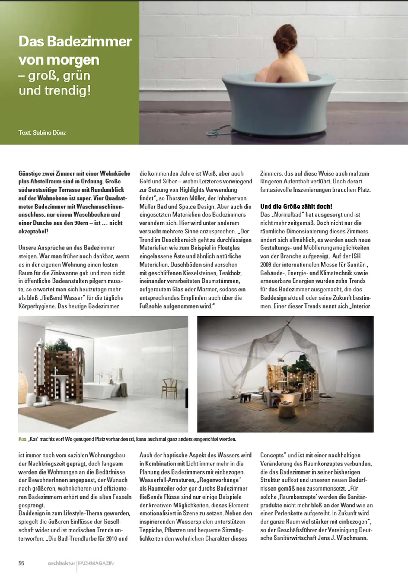 Fachmagazinbeitrag Das Badezimmer von morgen mit einer Einordnung von Designer Torsten Müller