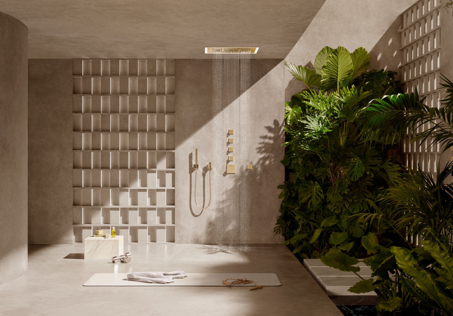 Dornbracht Serenity Sky in minimalistischer Badarchitektur