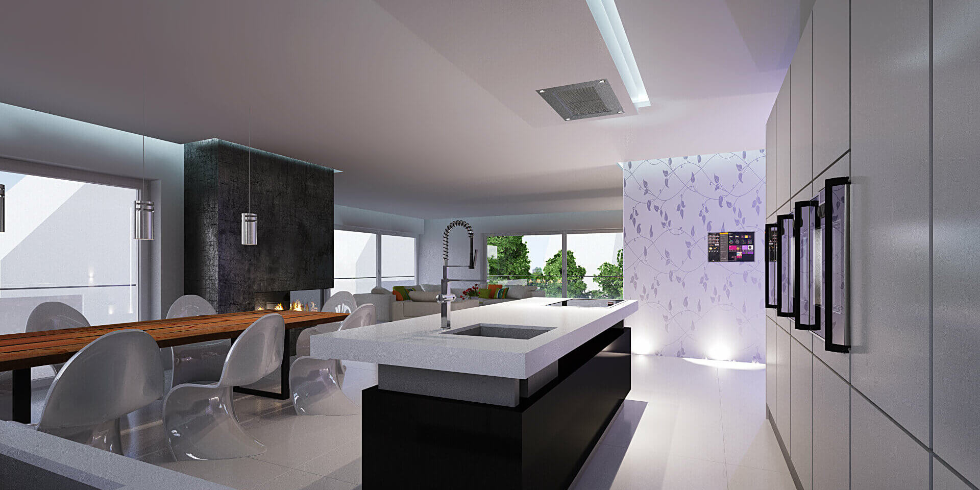 Interior Design für eine moderne Küche in schwarz-weiß